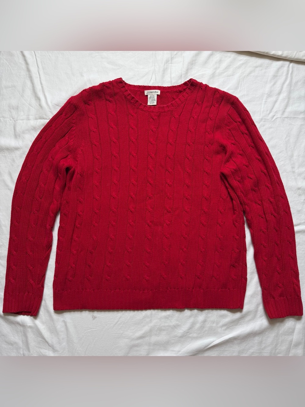 St John’s Bay 100% Cotton Red Cableknit Crewneck Sweater Vintage